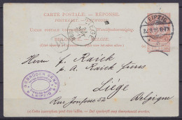 EP CP Réponse 10c Brun-rouge Càpt LEIPZIG /22.9.1898 Pour Et Càd LIEGE /23 SEPT 1898 - Briefkaarten 1871-1909