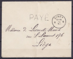 L. Port Payé Càd Fortune CINEY /18 XII Pour LIEGE - Griffe "PAYE" (pli Vertical Au Centre) - Noodstempels (1919)