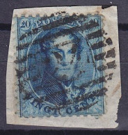 Belgique - N°15 - 20c Bleu  Médaillon Dentelé - Oblit. 10 Barres P24 BRUXELLES - 1863-1864 Medaglioni (13/16)