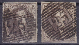 Belgique - 2x N°6 - 10c Brun Médaillon - 2 Types Oblit P25 (Charleroi) Différents - 1851-1857 Medaglioni (6/8)