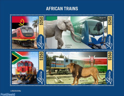 Liberia 2022 African Trains, Mint NH, Nature - Transport - Cat Family - Elephants - Railways - Trains