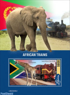 Liberia 2022 African Trains, Mint NH, Nature - Transport - Elephants - Giraffe - Railways - Trains