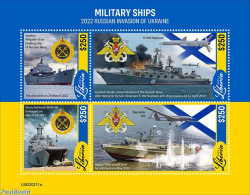 Liberia 2022 Military Ships, Mint NH, History - Transport - Militarism - Aircraft & Aviation - Ships And Boats - Militares