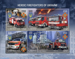 Liberia 2022 Heroic Firefighters Of Ukraine, Mint NH, Transport - Automobiles - Fire Fighters & Prevention - Autos