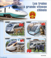 Niger 2022 Chinese Speed Trains, Mint NH, Nature - Transport - Bears - Cat Family - Monkeys - Railways - Trenes