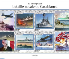 Togo 2022 80 Years Since The Battle Of Casablanca, Mint NH, History - Transport - Flags - World War II - Aircraft & Av.. - WW2 (II Guerra Mundial)
