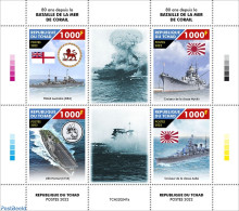 Chad 2022 80 Years Since The Battle Of The Coral Sea, Mint NH, History - Transport - Flags - World War II - Ships And .. - Andere & Zonder Classificatie