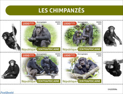 Central Africa 2022 Chimpanzees, Mint NH, Nature - Monkeys - Zentralafrik. Republik