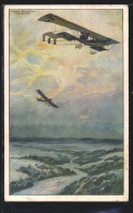 Künstler-AK Hans Rudolf Schulze: Militärdoppeldecker Auf Erkundungsfahrt über Dem Argonnenwald, 1. Weltkrieg, Flugz  - 1914-1918: 1ste Wereldoorlog