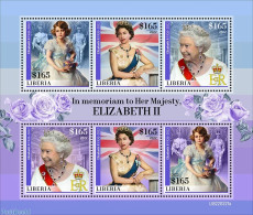 Liberia 2022 In Memory To Her Majesty Elizabeth II, Mint NH, History - Nature - Flags - Kings & Queens (Royalty) - Flo.. - Familles Royales