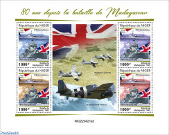 Niger 2022 80 Years Since The Battle Of Madagascar, Mint NH, History - Transport - Flags - World War II - Aircraft & A.. - Seconda Guerra Mondiale