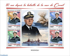 Niger 2022 80 Years Since The Battle Of The Coral Sea, Mint NH, History - Transport - Flags - World War II - Ships And.. - WW2 (II Guerra Mundial)