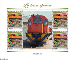 Niger 2022 African Trains, Mint NH, Nature - Transport - Birds - Cat Family - Railways - Trenes