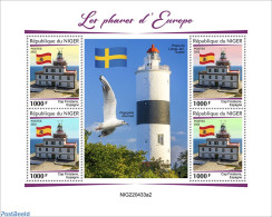 Niger 2022 Lighthouses Of Europe, Mint NH, History - Nature - Various - Flags - Birds - Lighthouses & Safety At Sea - Vuurtorens