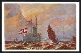 Künstler-AK Harry Heusser: Kiautschau, Kriegsschiff SMS Kaiserin Elisabeth  - Cina