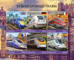 Liberia 2022 European Speed Trains, Mint NH, History - Transport - Flags - Railways - Treinen