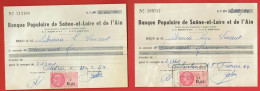 Lot De 2 Reçus 1964 - Libraire Léon Vincent à Chalon-sur-Saône (71) - Timbre Fiscal TF N°328 - Banque Populaire - Wissels