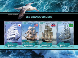 Djibouti 2022 Tall Ships , Mint NH, Nature - Transport - Birds - Ships And Boats - Barche