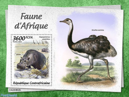 Central Africa 2022 African Fauna, Mint NH, Nature - Birds - Hippopotamus - Centraal-Afrikaanse Republiek