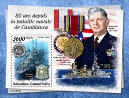 Central Africa 2022 80 Years Since The Battle Of Casablanca, Mint NH, History - Transport - World War II - Ships And B.. - WW2