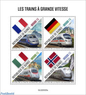 Guinea, Republic 2022 High Speed Trains, Mint NH, History - Transport - Flags - Railways - Art - Architecture - Treinen