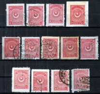 Turkey / Türkei 1923 - 1924 ⁕ Star & Crescent 4½ Pia. Mi.814, 831 ⁕ 13v Used - Different Perf. - Shades - Usati