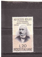 1950 L.20 AUGUSTO RIGHI - 1946-60: Mint/hinged
