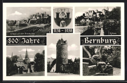 AK Bernburg, Eulenspiegelturm, Bärenzwinger, Schloss, Wappen, 800 Jahre Stadtjubiläum  - Bernburg (Saale)