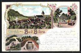 Lithographie Bad Bibra, Brunnenhalle, Schwester Quelle, Totalansicht  - Bad Bibra