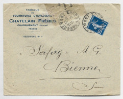 FRANCE SEMEUSE 25C LETTRE ENTETE FOURNITURES HORLOGERIE CHATELAINE FRERES CHARQUEMONT 1916 DOUBS POUR SUISSE CENSURE - 1877-1920: Période Semi Moderne