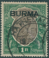 Burma 1937 SG13 1r Brown And Green KGVI BURMA Ovpt FU - Myanmar (Burma 1948-...)