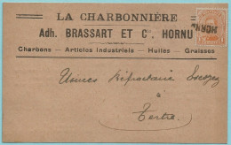 N°135 Op Reclamekaart Gedateerd 01/04/1919, Griffe HORNU -- NOODSTEMPEL - 1915-1920 Alberto I