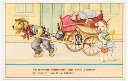 CPSM 9 X 14 Couple De CHIENS  Charrette "Un Nouveau Célibataire Dans Notre Quartier  Je Vais Voir Où Il Va Habiter" - 1900-1949