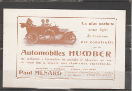 92 - LEVALLOIS PERRET - Automobiles Humber - Paul Ménard 2,rue Danton - Levallois Perret