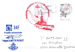 ENVELOPPE AVEC CACHET FREGATE LA MOTTE PICQUET - FLOTTILE EMBARQUEE 34F - ENDURING FREEDOM 2012 LE 09 DECEMBRE 2011 - Seepost