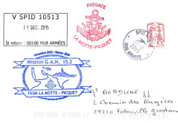 ENVELOPPE AVEC CACHET FREGATE LA MOTTE PICQUET - MISSION G.A.N. 15.2 - SPID ROISSY LE 29 DECEMBRE 2015 - Seepost