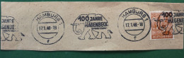 Deutsche Post Briefstück 1948 MaschinenSt 100 Jahre Hagenbeck Elefant - Autres & Non Classés