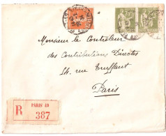 PARIS 49 Lettre Recommandée 1° Ech 75c Paix Olive X2   25c Semeuse Jaunr Brun Yv  284A 235 - 1921-1960: Période Moderne