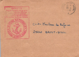 ENVELOPPE AVEC CACHET FREGATE LA MOTTE PICQUET - CACHET OFFICIEL - BREST NAVAL LE 20 MAI 1988 - Posta Marittima