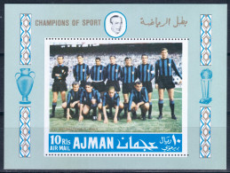 Ajman 1968 Mi# Block 49 C ** MNH - Perf. At The Top And Bottom - Football / Soccer (I): Inter Milan Team - Adschman