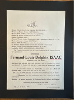 Fernand-Louis-Delphin Isaac Ingénieur Civil Des Mines *1852+1925 Mons Quaregnon Ep. Malengreau Huon Aubry Sohier Delattr - Esquela