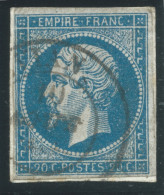 N°14 20c BLEU NAPOLEON T1 / CAD SARDE EVIAN / 10 MARS 1860 / SUR PETIT FRAGMENT - 1853-1860 Napoléon III