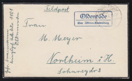 Landpost-Stempel Oldenrode über NÖRDEN-HARDENBERG LAND 7.10.1941 Nach Nordheim - Covers & Documents