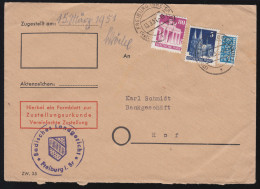 75eg Und 94wg Bautenserie Mit Notopfer Zustellungsurkunde FREIBURG 13.3.1951 - Covers & Documents