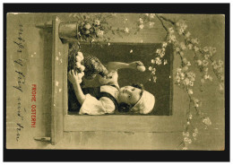 AK Ostern Mädchen Am Fenster Mit Eiern Henne Blumen, DÜSSELDORF 11.4.1909 - Sonstige & Ohne Zuordnung