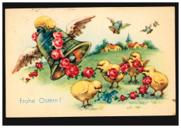 AK Ostern: Fliegende Glocken Mit Flügeln Küken Rosen, JENESIEN (BOZEN) 3.7.1953 - Sonstige & Ohne Zuordnung