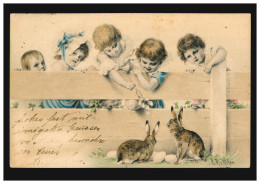 AK Ostern Mädchen Mit Hasen Eiern Weidenkätzchen SCHÖNEWALDE BZ. HALLE 28.3.1902 - Sonstige & Ohne Zuordnung