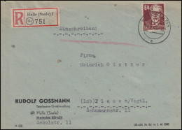 227 Bebel 84 Pf. Als EF Auf R-Brief HALLE / SAALE 14.6.1949 Nach PLAUEN 15.6.49 - Briefe U. Dokumente