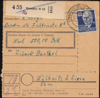 226 Thälmann 80 Pf. Als EF Auf Paketkarte DRESDEN N 12 - 12.6.1951 Nach WÜLKWITZ - Brieven En Documenten