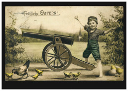 AK Ostern: Osterschießen -  Junge Mit Kanone Eier Küken, Gelaufen 30.3.1907 - Sonstige & Ohne Zuordnung